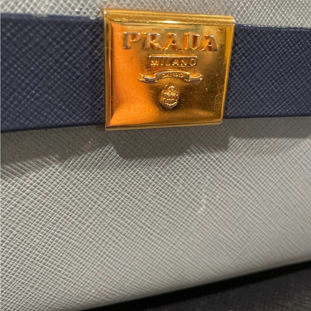Prada bow Leather blue long wallet full zippy - Picture 2 of 12